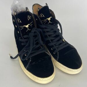 Charlotte Olympia The Purrfect Sneaker Black Velvet High Top Laced Womens 37